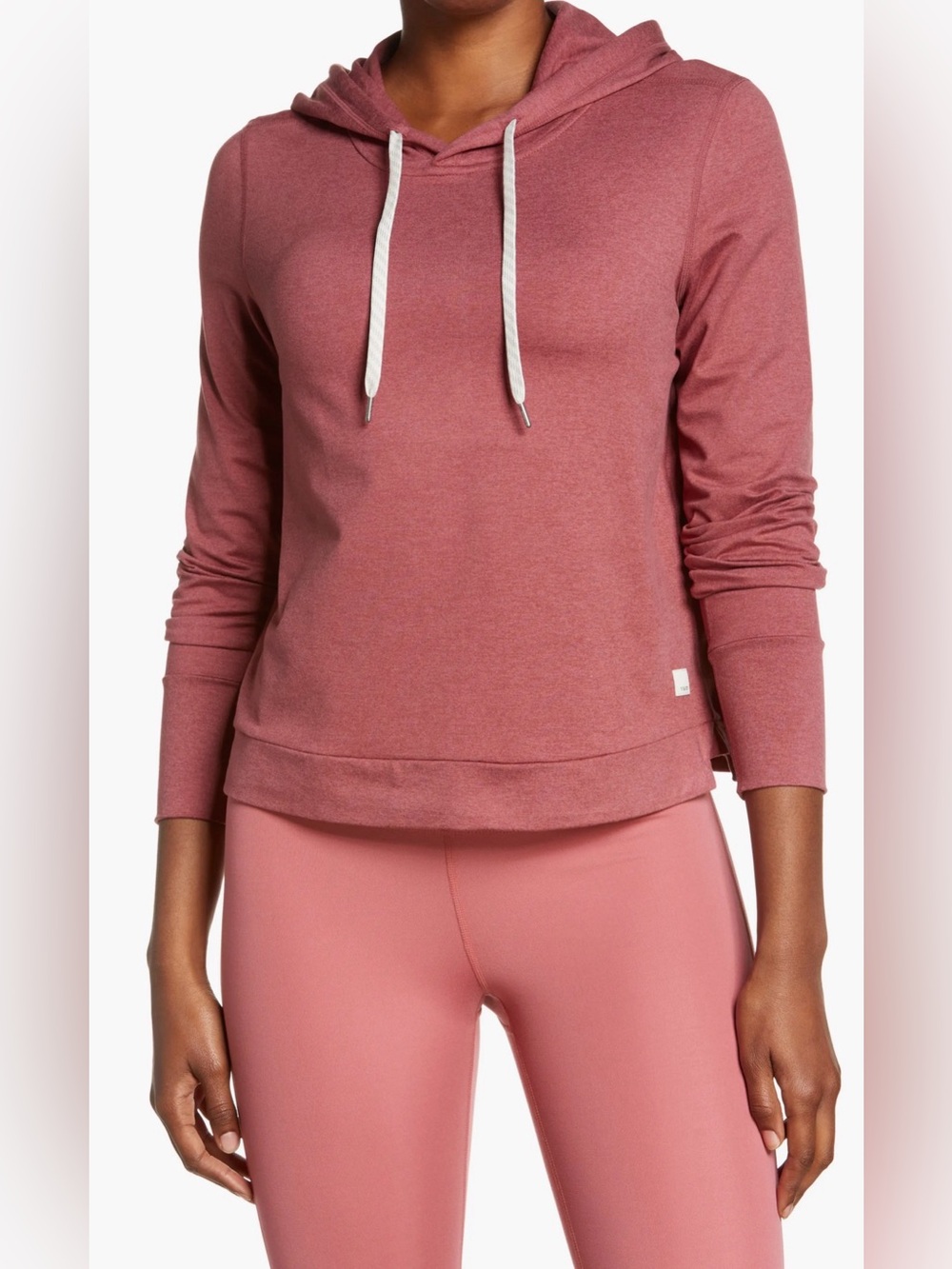 Vuori Halo Essential Hoodie Women’s Medium Heathered Rose Performance Pullover